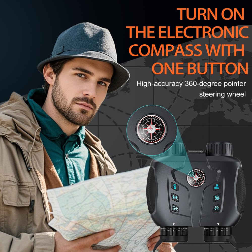 3D VR Night Vision Goggles with Electronic Compass, Rechargeable Binoculars Featuring 6X Digital Zoom, 150-Inch Screen Equivalent, Dual-Lens Diopter Adjustment