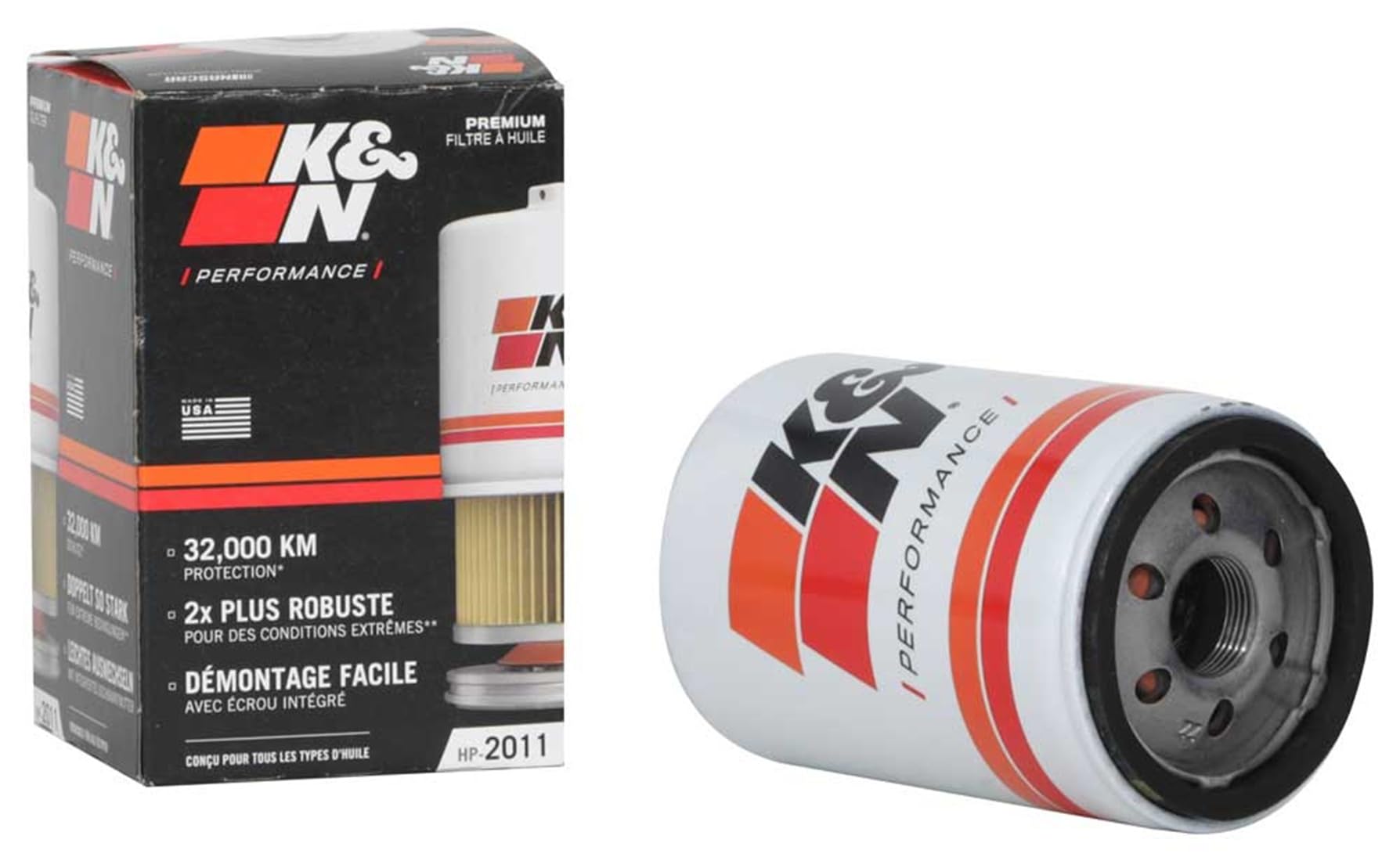 K&N Oil Filter - Spin-On 76x121mm compatible with Chevrolet, Ford, GMC, Buick, Lincoln, (HP-2011), White