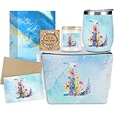 XLRSDF Personalized Gifts Monogrammed Birthday Gifts for Women, Mama New Mom Thanksgiving Wedding Christmas Initial Wine Tumbler Makeup Bag Scented Candle Bracelet Set, (Aesthetic Blue Flower L)