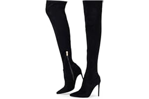 Elisabet Tang Thigh High Boots Over the Knee Boots for Women,Sexy 4.3 inch Stilettos High Heels Boots Stretch Suede Long Pointed Toe Shoes