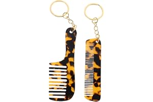 PAMINGONO 2 Pcs Acetate Leopard Print Mini Comb Keychain Portable Wide Tooth Detangler for Curly Wavy Long
