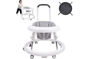 ARCWARES Double Push Handle Baby Walker, Foldable 9-Gear Height Adjustable Baby Walker with Wheels, Infant Toddler Walker with Foot Pads, Baby Walkers and Activity Center for Boys and Girls 6-24 Months…