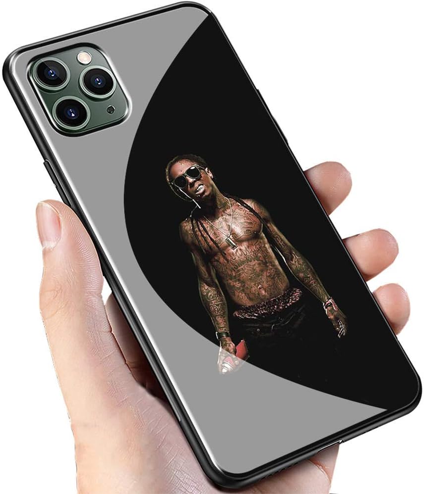 Luxury Black Cover for iPhone 11 Pro Max Phone Case,9H Tempered Glass Back Cover Soft Silicone Anti Scratch Bumper Design LC-173 Lil Wayne Rapper Protective Case