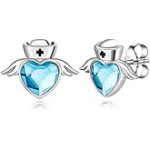 Nurse Earrings for Women 925 Sterling Silver Angel Earrings Stud Nurse Jewelry Birthstone Gifts for Doctor RN Medical Student Nurses Day