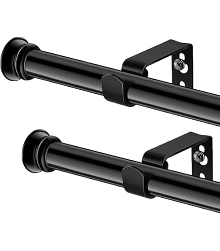 Tringle à Rideaux, 76-198 cm Tringle à Rideau Extensible avec Boutons Cap avec Supports, Tringle à Rideaux Ensemble de Quincaillerie en Acier Inoxydable Réglable Fenêtre Décorative pour Salon/Noir