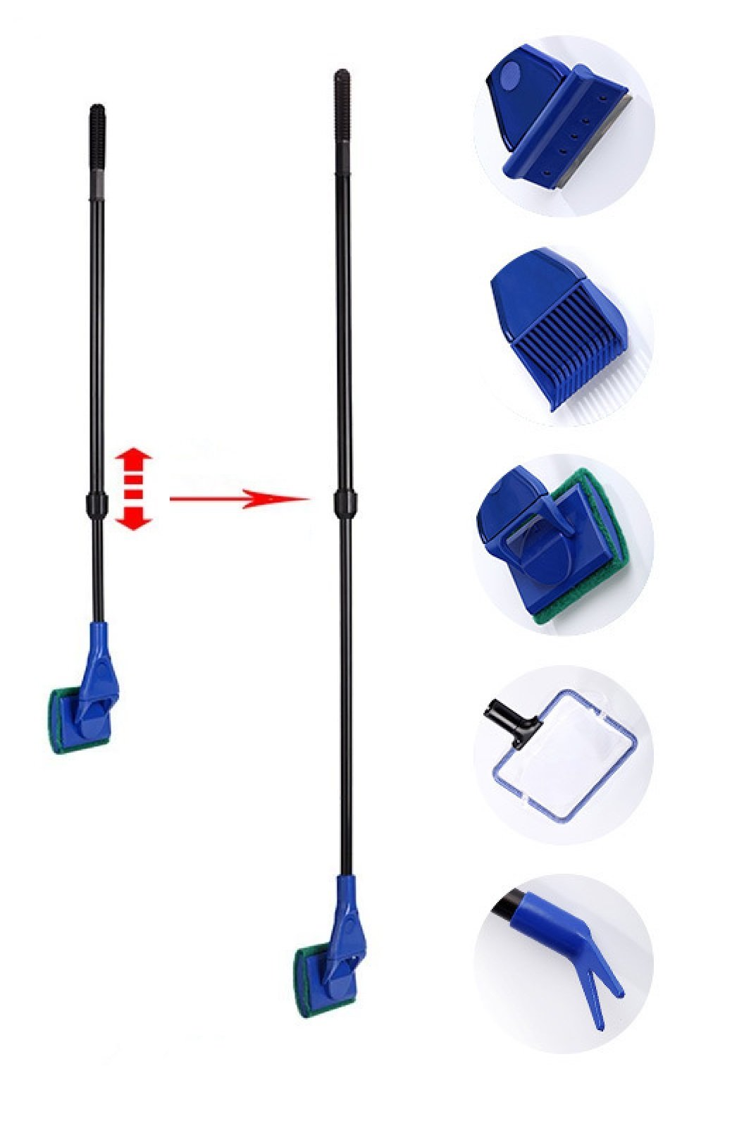 Photo 1 of AquaticHI 5 in 1 Aquarium/Fish Tank Cleaning Kit/Tool, Algae Scraper, Fish Net, Sponge, Plant Fork, Gravel Rake, Length Adjustable from 21 inches to 31 inches (Extendable)
