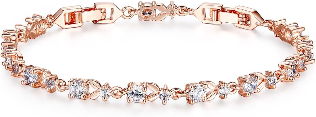 WOSTU Luxury Rose Gold Bracelet Clear Cubic Zirconia CZ Crystal Women Girls Bracelet Thanksgiving Gifts: Jewelry