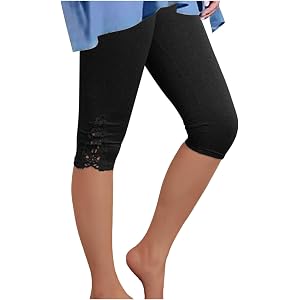 YMAMIYO Capri Pants for Women Plus Size Cotton Lace Trim Slim Fit Tights Pants Cropped Length Business Stretch Summer Trouser