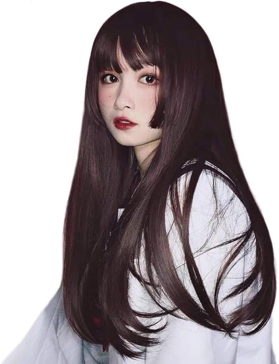 Amazon P Z ウィッグ ロング 姫カット ストレート 姫髪 フルウィッグ レディース 人気 自然 小顔 原宿 ロリータ 耐熱 ネット付き 医療用 Wig 可愛い変身 黒 ダークブラウン ダークブラウン フルウィッグ 通販