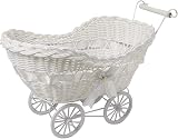 SAFRI Baby Pram Hamper Wicker Basket White with Handles Wheels Gift Idea