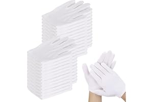 24 Pairs White Cotton Gloves, Stretchable Moisturizing Gloves for Eczema, Costume, Jewelry Inspection
