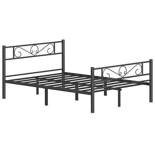 VASAGLE Double Bed Frame, Metal Bed Frame, Fits 135 x 190 cm Mattress, Easy Assembly, for Small Spaces, Guest Room, Matte Black RMB066B01
