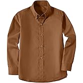 Boys' Button Down Dress Shirts Kids Long Sleeve Solid Collared Uniform Shirt for Toddler Boy (Size 2T-20)