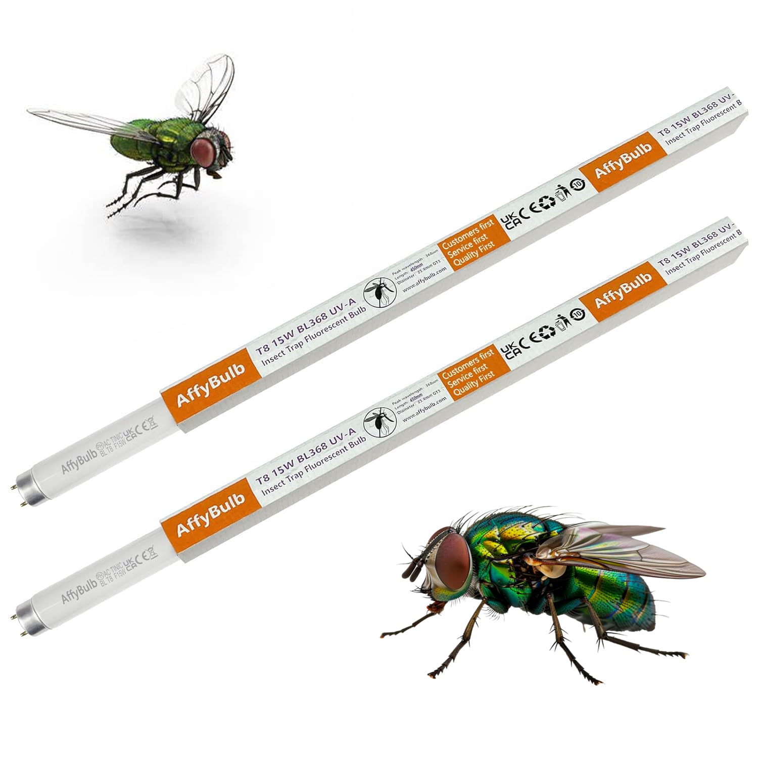 FSL OEM T8 15W Fly Killer Bulbs 2 Pack, 18" UV BL368 Replacement Tube for 30W Insect Killer/Bug Zapper