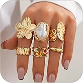 XUN Zhe Liquid Lava Chunky Stackable Finger Rings Set Stone Baroque Pearl Knuckle Open Rings Vintage Flower Joint Midi Ring Gold Silver Jewelry for Women Gift