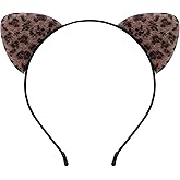 NESTRE Leopard Ears Headband, Furry Cheetah Print Cat Ears For Women,Cute Furry Leopard Headband Halloween Costume Cosplay Hair Accessories (Brown)