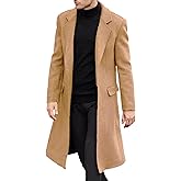 SOMTHRON Men's Casual Trench Coat Slim Fit Notched Collar Long Jacket Overcoat Single Breasted Pea Coat wih Pockets