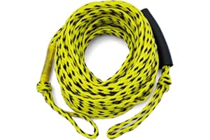 UBRAN UPHOLSTERED Boat Tow Rope for Tubing, 60FT Tube Boating Ropes Heavy Duty Thick for Ski Float Water Skiing with Floating Foam Wakeboard Towable Tube with Bag Yellow and Black