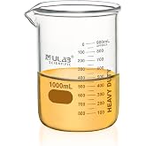 ULAB Heavy Duty Glass Beakers, Vol.1000ml (33.8oz), Borosilicate 3.3 Glass, Thick Wall Beakers, with Double Scale, Superior Durability &amp; Chemical Resistance, UBG1064