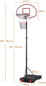 Yaheetech Adjustable Portable Basketball Stand Backboard Hoop Red Wheels view 3