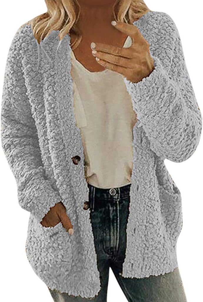Fashion Women Casual Long Sleeve Button Solid Pocket Cardigan Tops Blouse Coat Windbreaker Jacket Pea Coat Trench