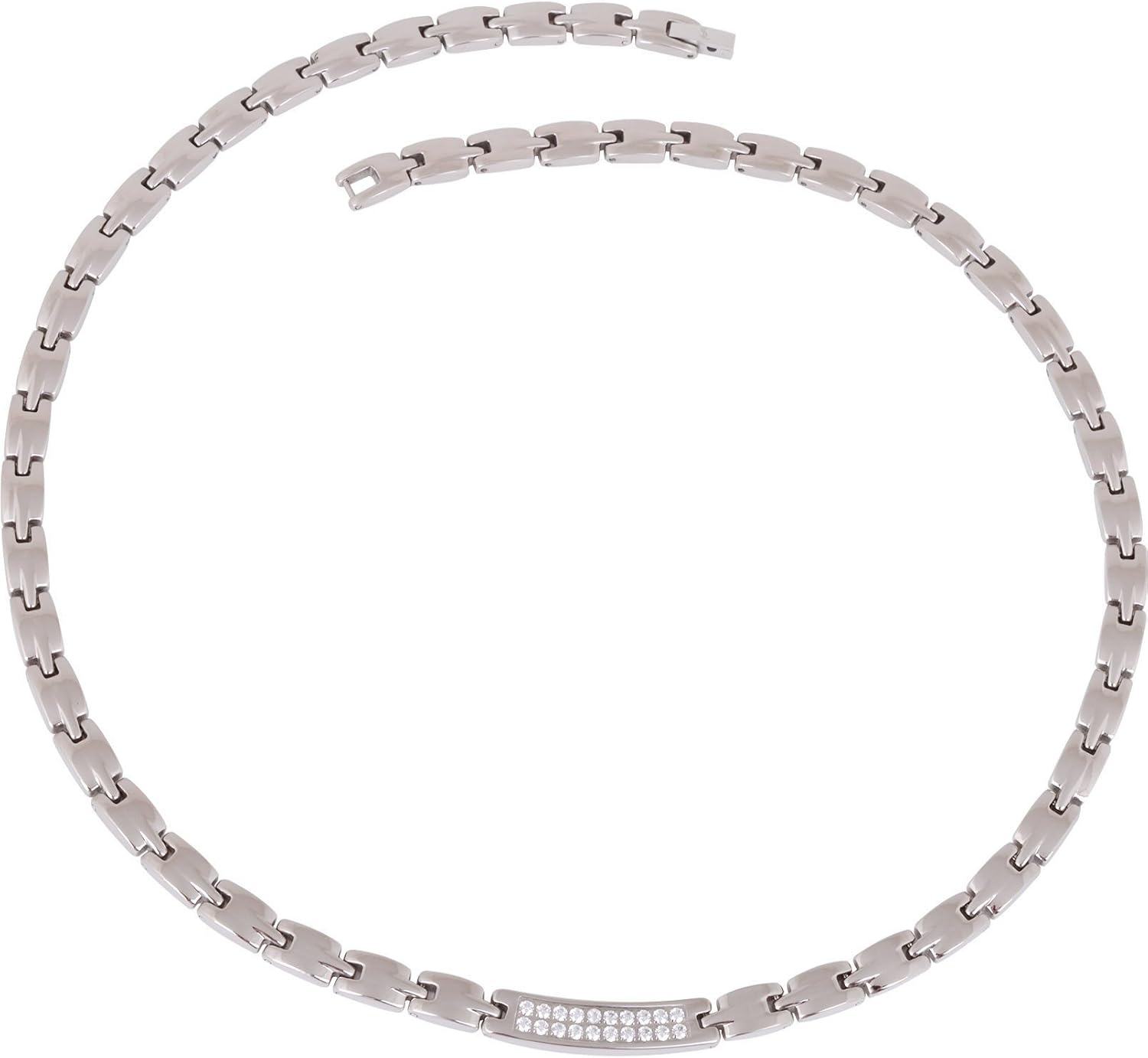 Elegant Titanium Magnetic Therapy Necklace Pain Relief for Neck Arthritis Migraine Headaches Shoulders and Back (Czech Stone Silver), Womens - Width: .25in: Health & Personal Care