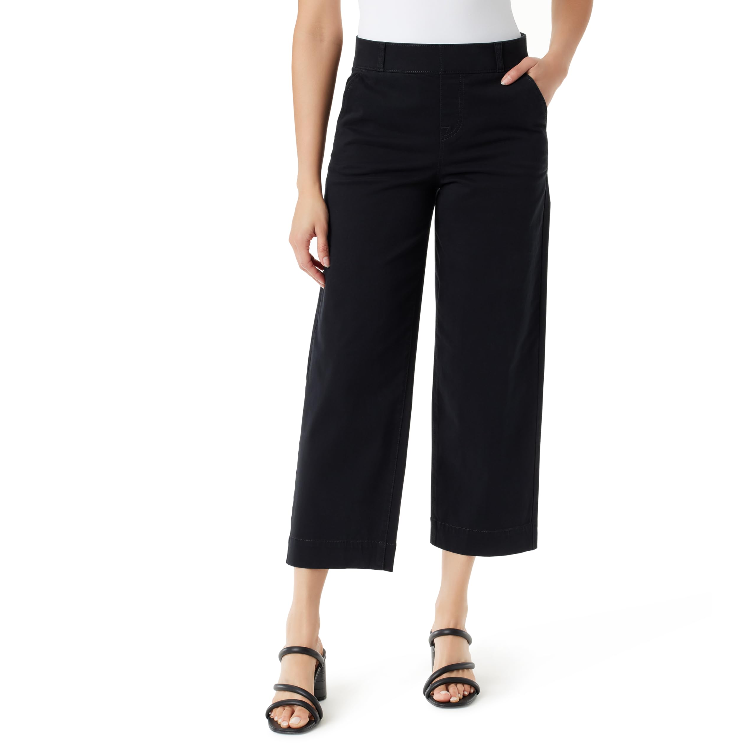 Gloria Vanderbilt Women’s Shape Effect Pull On High Rise Wide Leg Crop Standard, Black-4 Pockets