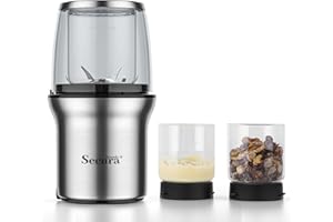 Secura Brands Coffee Grinder Electric Spice Herb Seeds Grinder with Two Glass Bowl, Dry and Wet Grinder