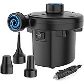 Huachuang Electric Air Pump for Inflatable: Portable Quick-Fill Air Mattress Pump with 3 Nozzles 110V AC/12V DC - Inflator/De