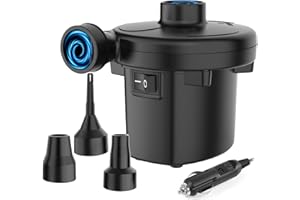 Huachuang Electric Air Pump for Inflatable: Portable Quick-Fill Air Mattress Pump with 3 Nozzles 110V AC/12V DC - Inflator/De