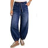 Sidefeel Women's Wide Leg Jeans High Waisted Drawstring Baggy Stretchy Trendy Harem Loose Ankle Denim Pants