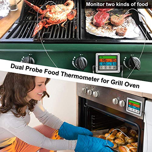 SMARTRO ST54 Dual Probe Digital Meat Thermometer for Food Cooking Kitchen Oven Smoker BBQ Grill with Timer Mode and Commercial-Grade Probes
