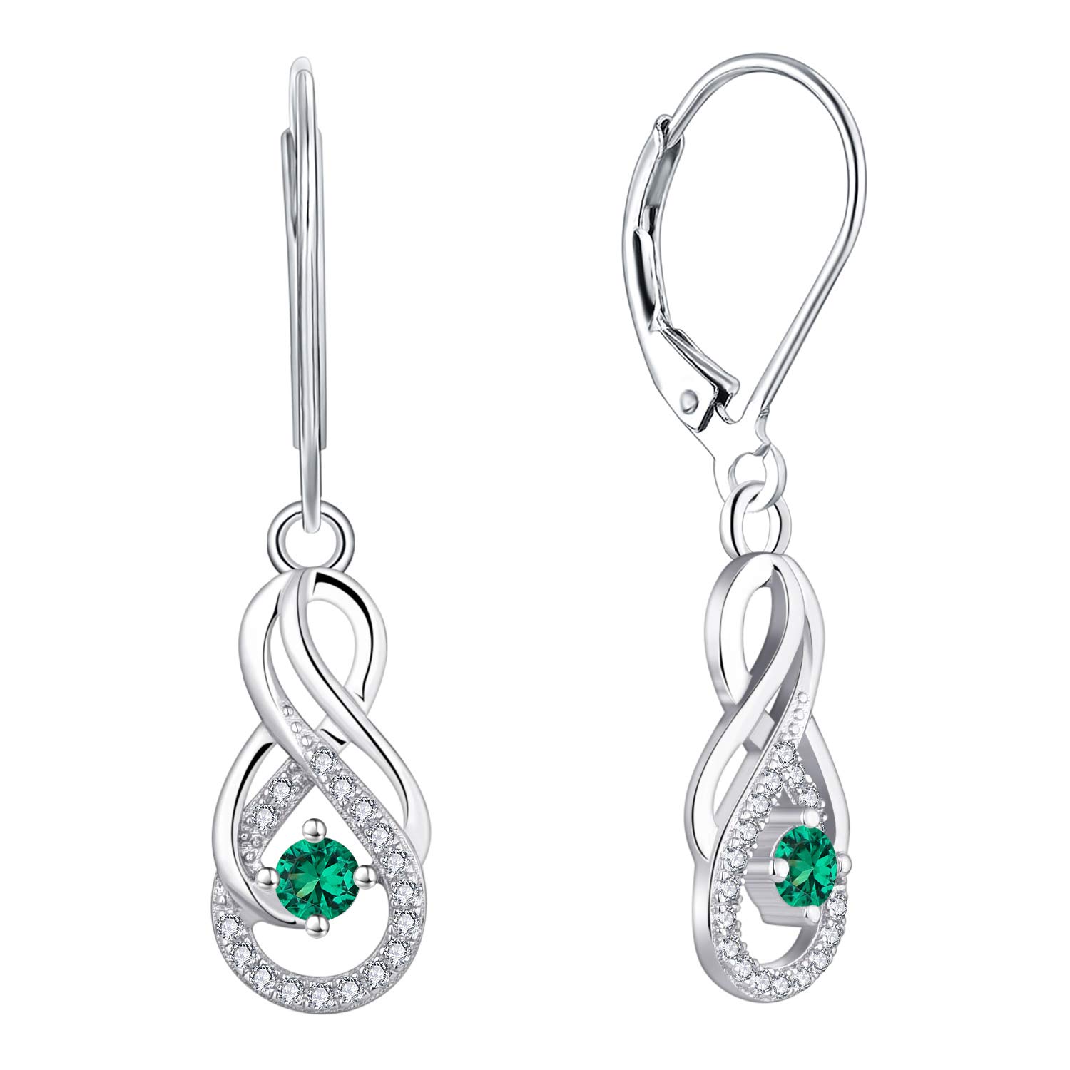 Starnny Infinity Earrings 925 Sterling Silver Drop Dangle Hoop Earrings for Women with 3A Cubic Zirconia Birthstone May Birthstone Emerald