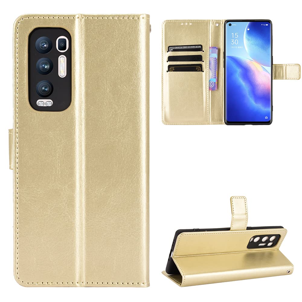 Oppo Find X3 Neo Case [Wallet Case] [Kickstand] [Card Slots] [Magnetic Flip Cover] Compatible with Oppo Find X3 Neo Smartphone(Golden)