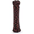 Rope Ratchet 1/14" 50 ft Solid Braided Polypropylene Rope, Heavy Duty, Weatherproof Utility Cord for Camping, Tie Down, Securing, Indoor & Outdoor Use, 150 lbs Capacity - Black with red Tracers
