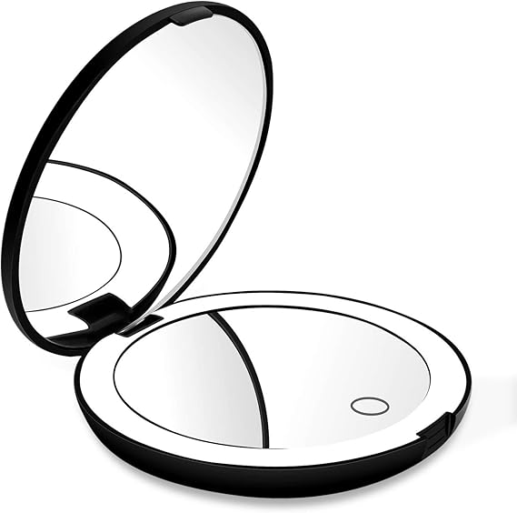 Compact Rechargeable Lighted Makeup Mirror for Travel, Purse and Handbags,1X and 10X Magnifying