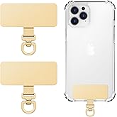 MoKo 2 Pack Metal Phone Tether Tabs, Rotatable 360° Phone Lanyard Patch, Rectangle Tether Tab for Most Full Coverage Cases, Universal Cellphone Strap Tab for iPhone Wrist Crossbody Strap, Gold