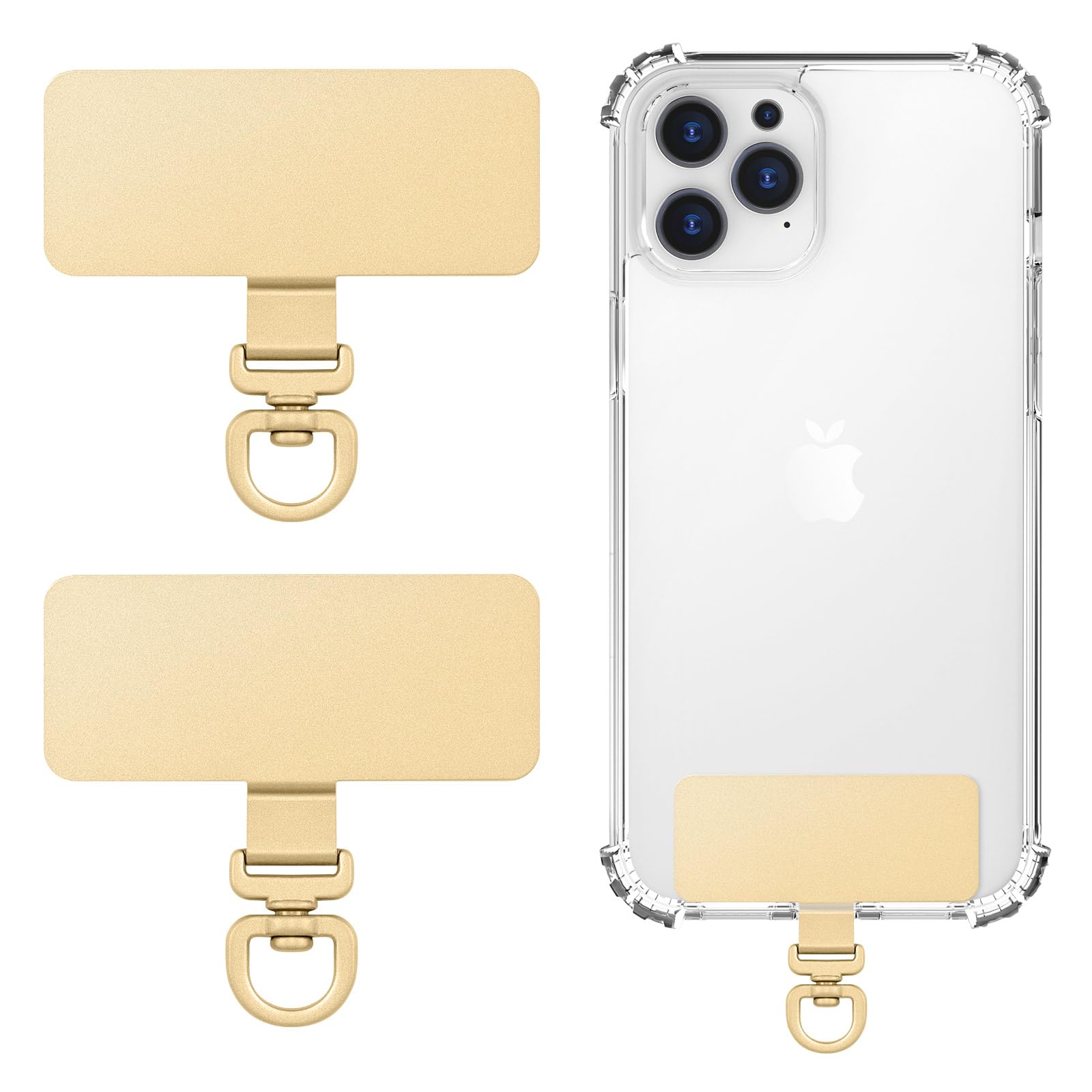 MoKo 2 Pack Metal Phone Tether Tabs, Rotatable 360° Phone Lanyard Patch, Rectangle Tether Tab for Most Full Coverage Cases, Universal Cellphone Strap Tab for iPhone Wrist Crossbody Strap, Gold