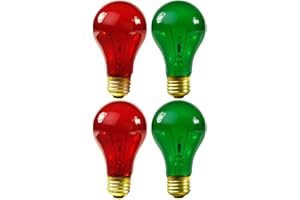 BLUEX BULBS 4 Pack 25 Watt A19 Colored Transparent Red and Green Incandescent Medium Base Party Light Bulb Red Light Bulb Green Light Bulb