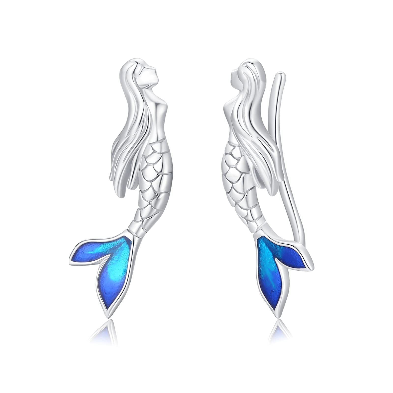 Mermaid Earrings 925 Sterling Silver Sea Ocean Animal Mermaid Stud Earring Jewellery Gift for Women Girls Birthday Mother's Day Christmas