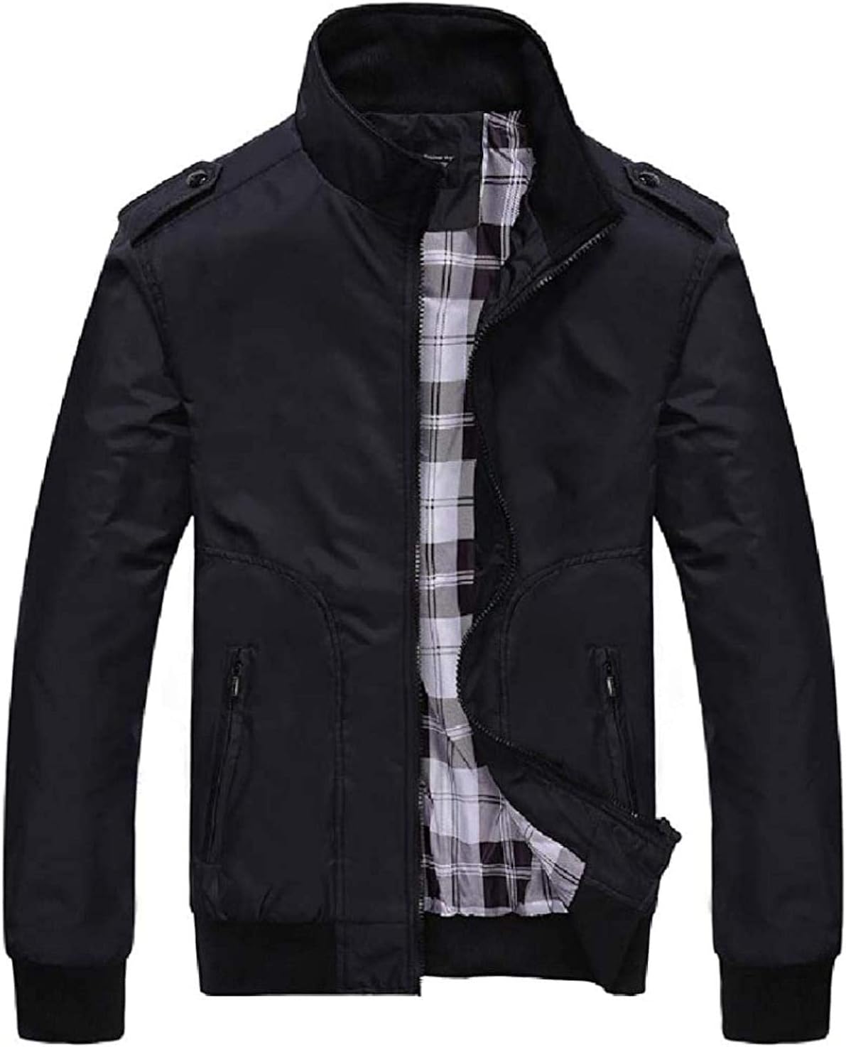 Mens Cotton Full Zip Lightweight Stand Collar Windbreaker Bomber Jacket