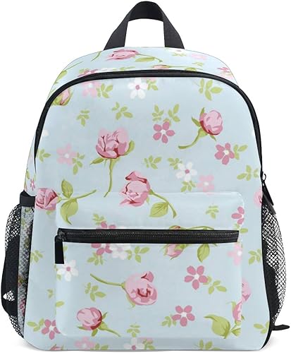 Amazon リュック 子供用 おしゃれ 保育園 女の子 小学生 キッズ こども 子ども 小型 小さい 小さめ 軽量 リュックサック 撥水 通園 韓国 バラ 薔薇 フローラル 花柄 水色 青い 人気 おんなのこ 可愛い かわいい Kasamo