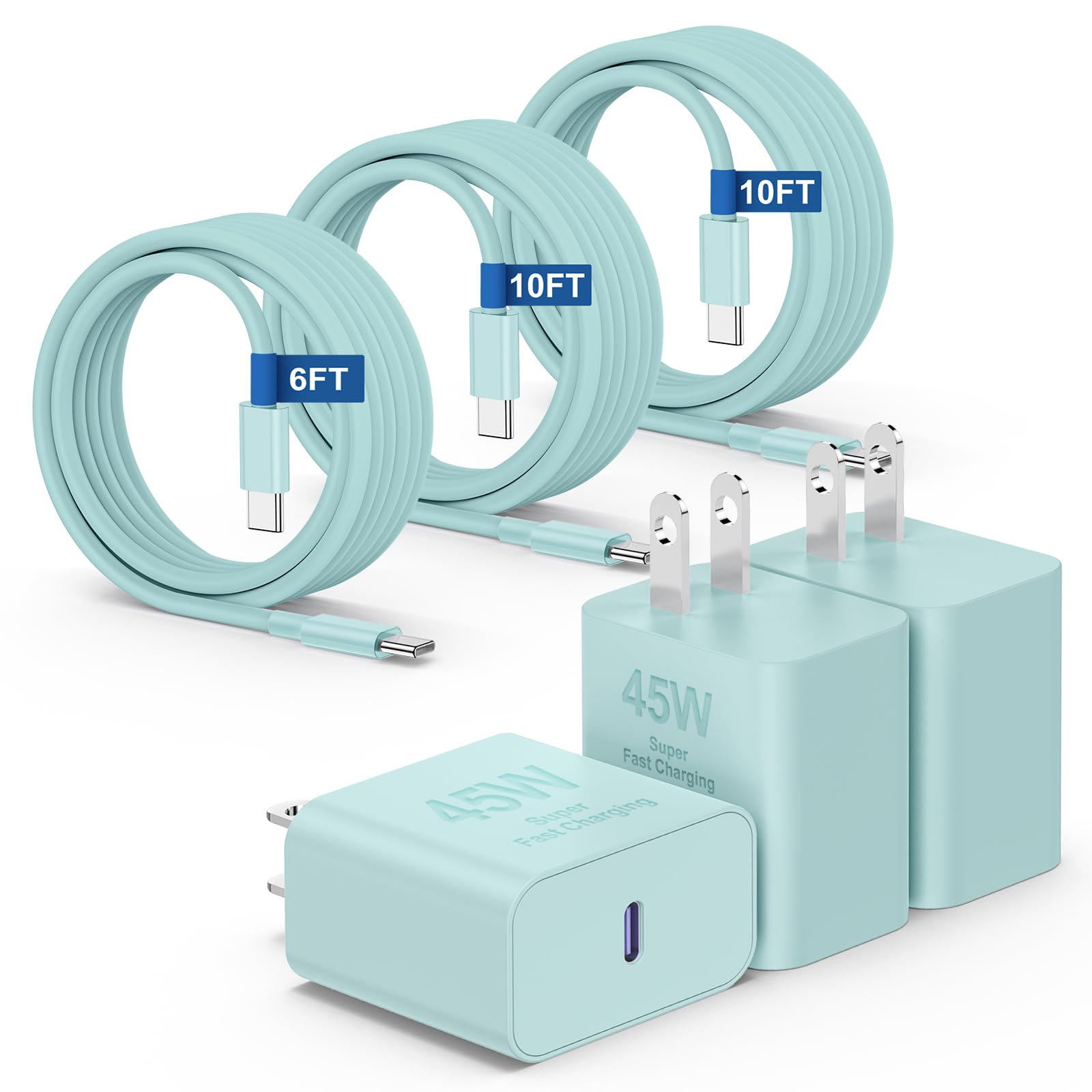 45W iPhone 16 15 Pro Max Charger Fast Charging 6FT/10 FT/10FT, Super Fast USB C Charger Block with Extra Long Type C Charging Cable, PD Quick Adapter 3.0 for iPhone 16 15/16e 15Pro/16 15 Plus-Green Image