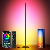 Bright LED RGB+IC Corner Floor Lamp with App, Remote Control Obsidian Black | Smart Ambient Lighting Color Changing Standing Lamps with Music Mode, 16 Million DIY Colors,Tall Lamp for Bedroom,Living Room