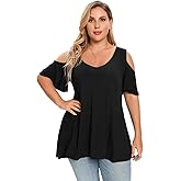 LARACE Plus Size Tunic Tops For Women V neck Short Sleeve T-shirt Cold Shoulder Loose Summer Tops Blouse