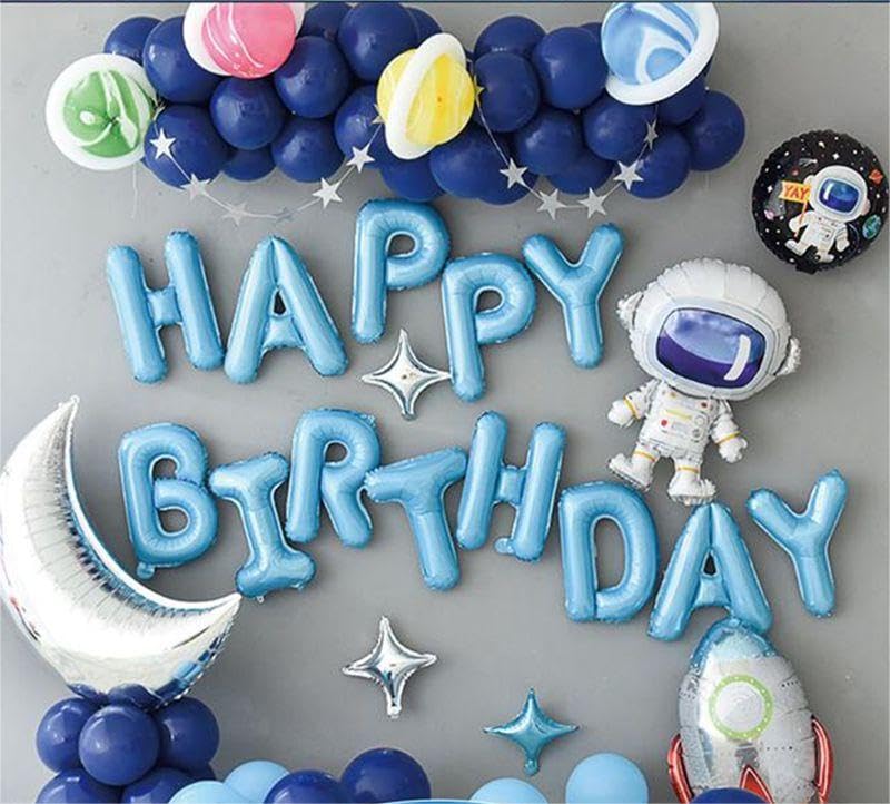 Photo 1 of 68Pcs Happy Birthday Balloons Set for Kids Children Birthday Party Decoration Space Astronaut Star Moon Aluminum Foil Mylar Balloons Latex Balloons Boys Girls Themed Birthday Party Supplies
