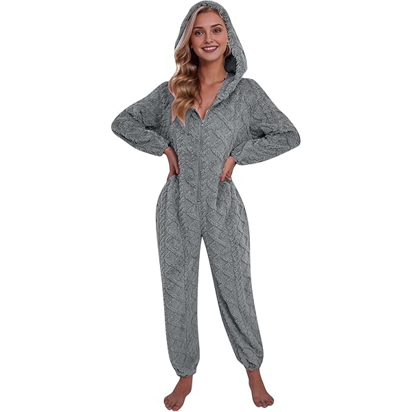 Amazon.com: Womens Fleece Onesie Pajamas Jumpsuit One Piece Zipper