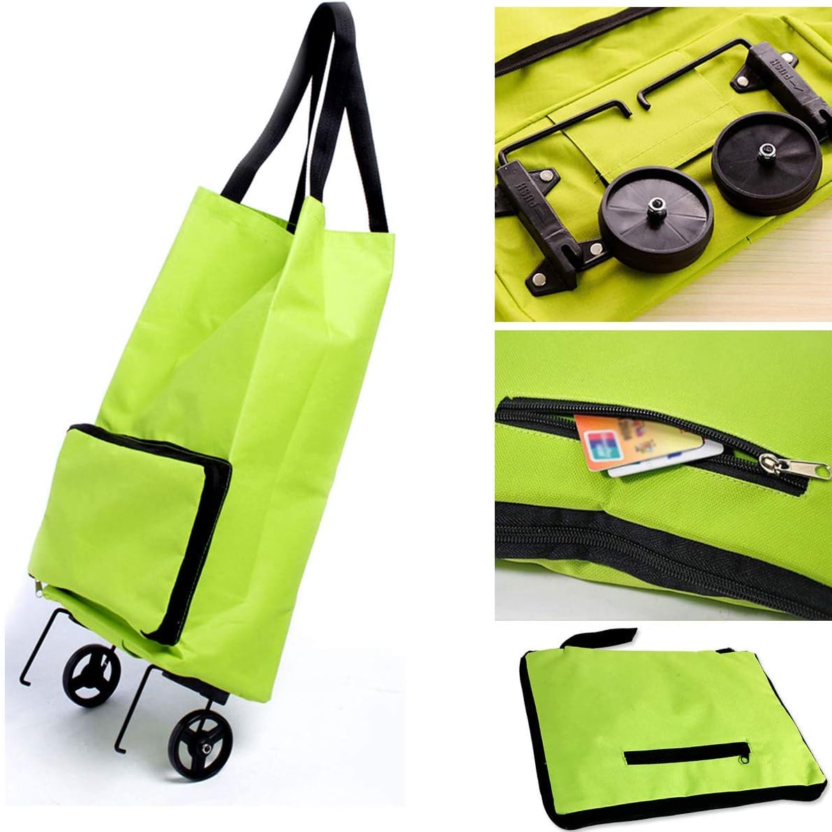 Multi-Function Shopping Cart, Large Folding Shopping Trolley, Dual Wheel Foldable Trolley Cart Luggage Shoulder Hand Bag Cart Portable Tote Comes with Folding Handy Travel Bags
