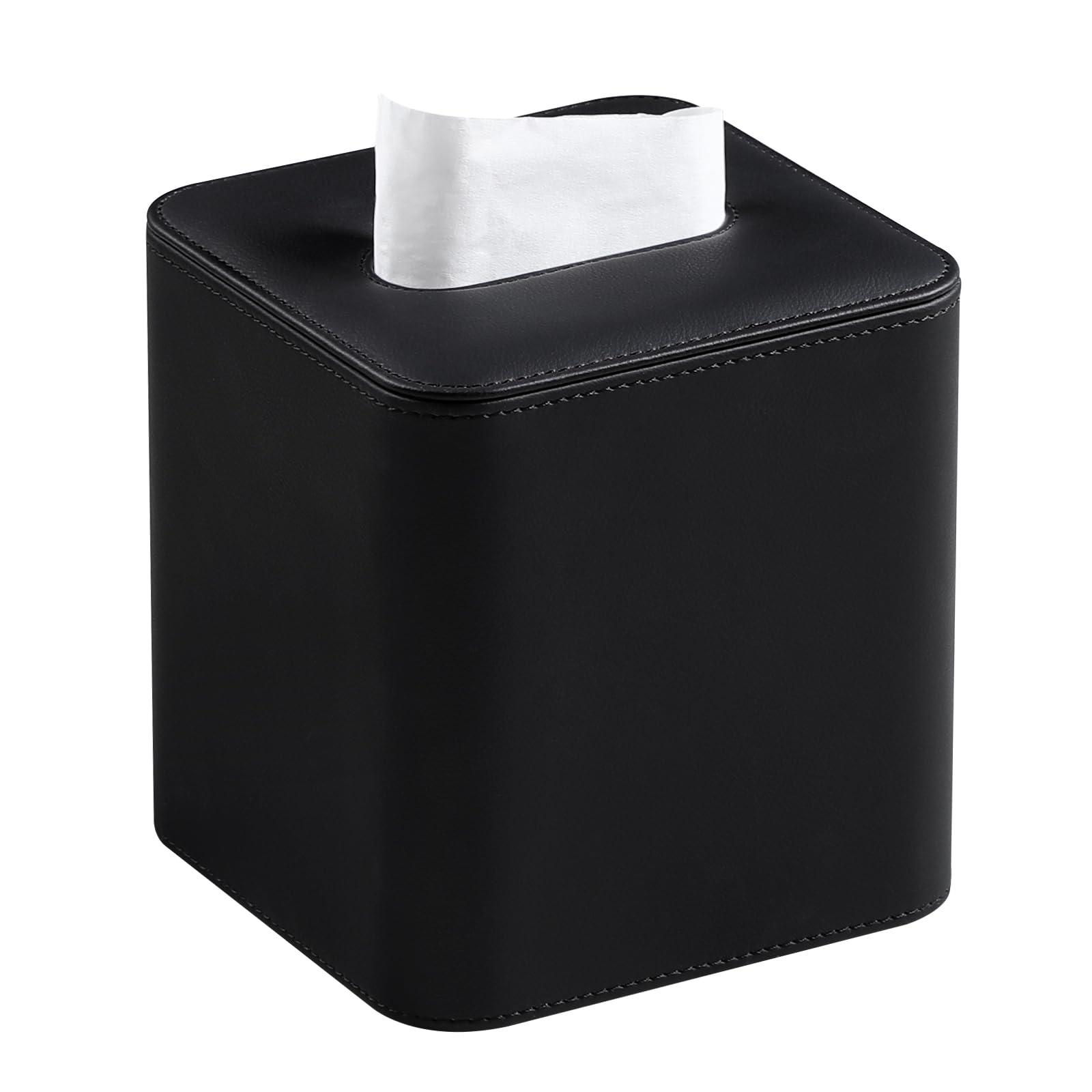 MEIBOOCH PU Leather Tissue Box Cover with Magnetic Closure, Square Tissue Box Holder with Rounded Edges Design (Black, Square)