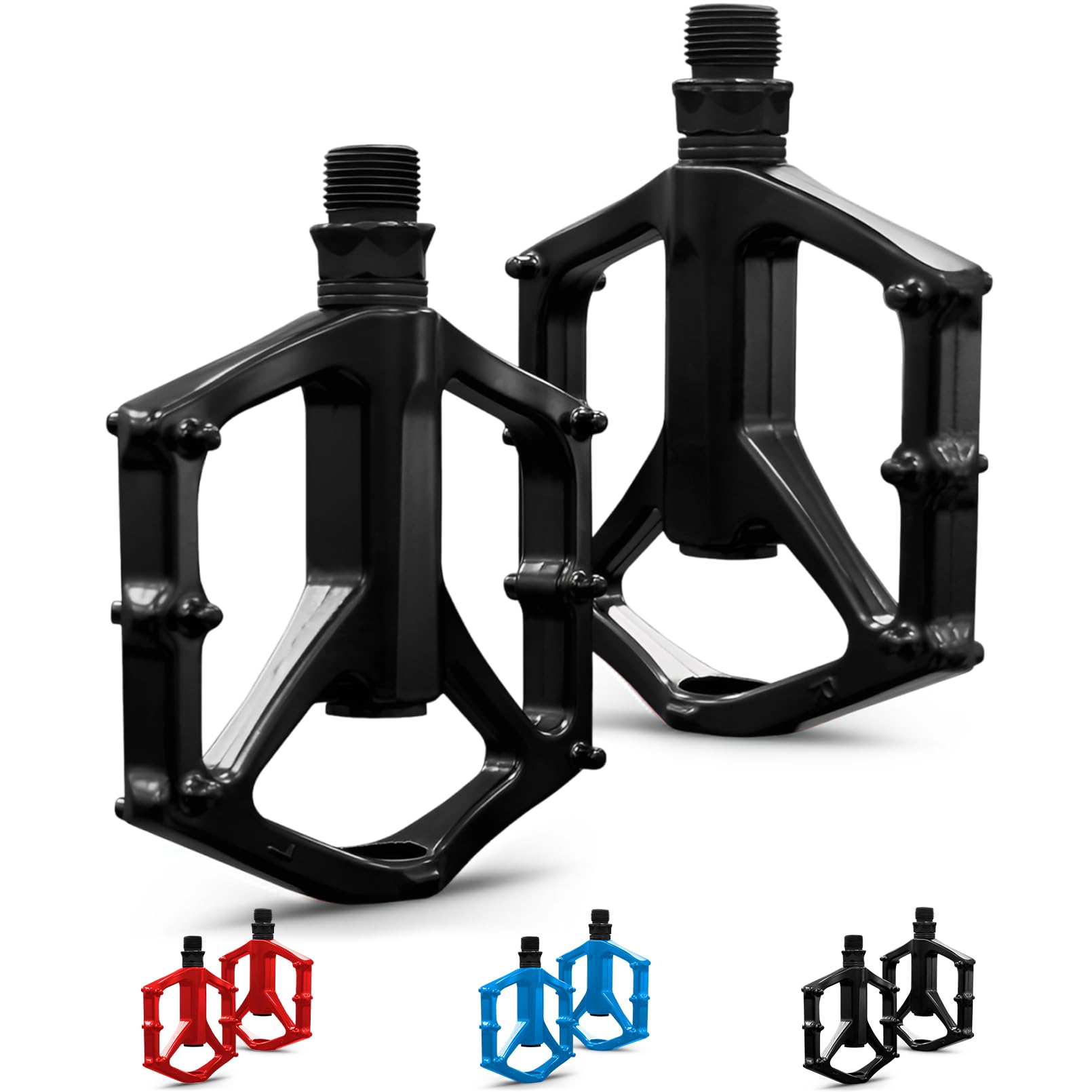 RainFlowwer Mountain Bike Pedals, Road MTB Flat Pedals, Non-Slip Lightweight Aluminum Alloy Bicycle Pedals, Fits 9/16" Road Mountain BMX MTB Bike Pedal (Black)